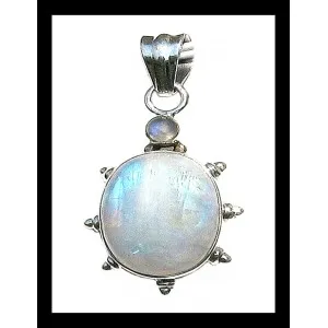 Pendentif Argent Avec Turquoise Et Pierre De Lune - Occasion - Bijou Fantaisie Vintage