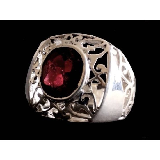 Indian silver jewellery - Indian Garnet Ring,Silver mens rings