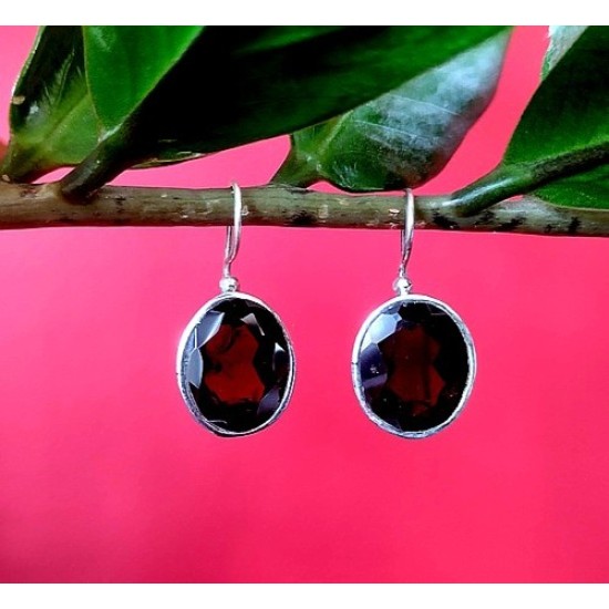 Indian silver jewellery - Indian Garnet Earrings,Indian Earrings