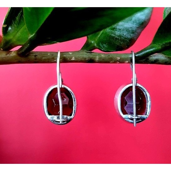 Indian silver jewellery - Indian Garnet Earrings,Indian Earrings