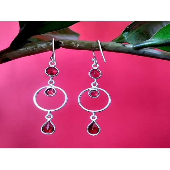 Indian silver jewellery - Indian Garnet Earrings,Indian Earrings