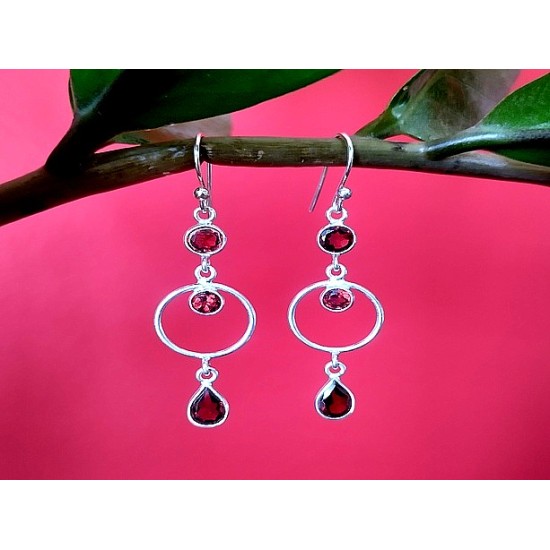 Indian silver jewellery - Indian Garnet Earrings,Indian Earrings