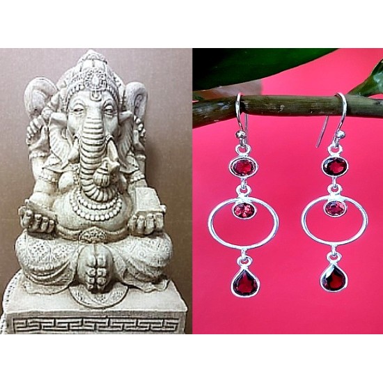 Indian silver jewellery - Indian Garnet Earrings,Indian Earrings