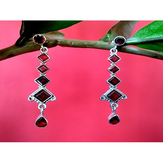 Indian silver jewellery - Indian Garnet Earrings,Indian Earrings