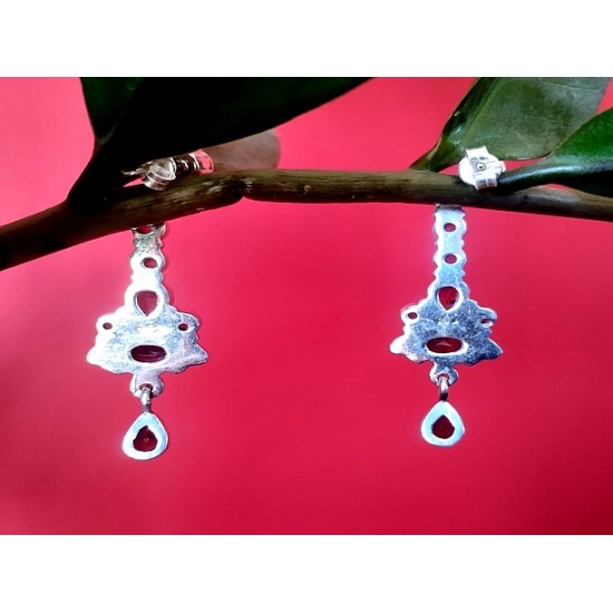 Indian silver jewellery - Indian Garnet Earrings,Indian Earrings