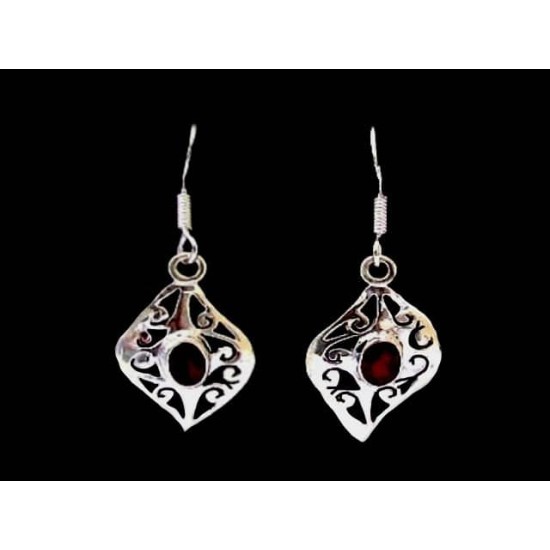 Indian silver jewellery - Indian Garnet Earrings,Indian Earrings