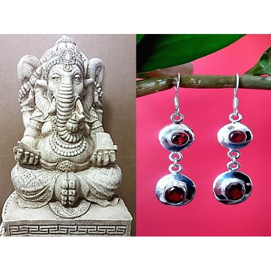 Indian silver jewellery - Indian Garnet Earrings,Indian Earrings