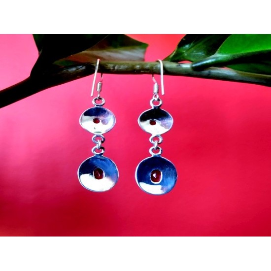 Indian silver jewellery - Indian Garnet Earrings,Indian Earrings