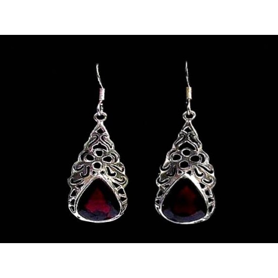 Indian silver jewellery - Indian Garnet Earrings,Indian Earrings