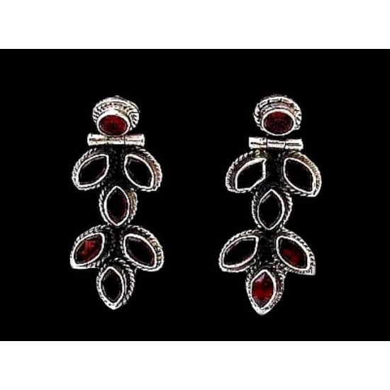 Indian silver jewellery - Indian Garnet Earrings,Indian Earrings