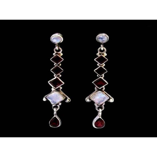 Indian silver jewellery - Indian Garnet Earrings,Indian Earrings