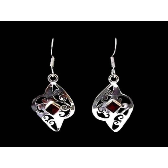 Indian silver jewellery - Indian Garnet Earrings,Indian Earrings