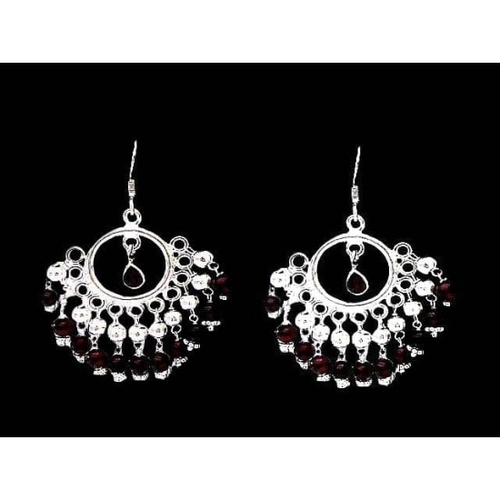 Indian silver jewellery - Indian Garnet Earrings,Indian Earrings