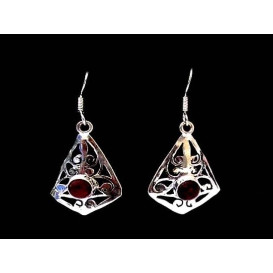 Indian silver jewellery - Indian Garnet Earrings,Indian Earrings