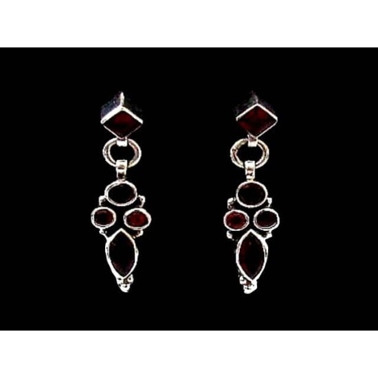 Indian silver jewellery - Indian Garnet Earrings,Indian Earrings