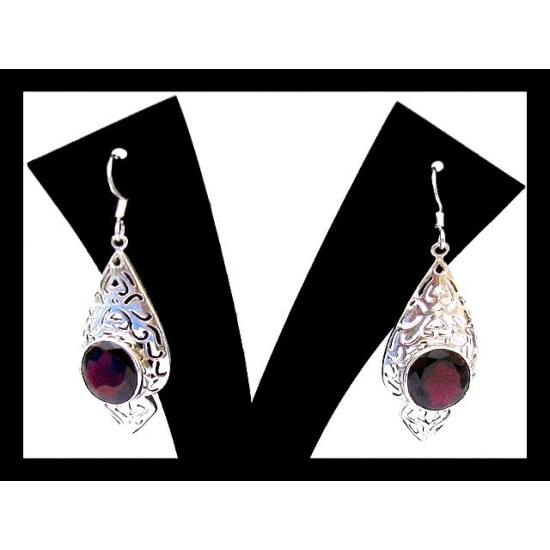 Indian silver jewellery - Indian Garnet Earrings,Indian Earrings