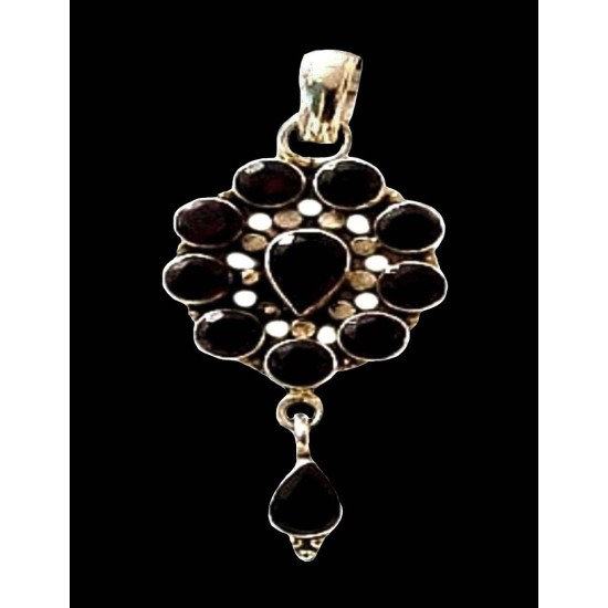 Garnet silver jewelry - Indian creation pendant