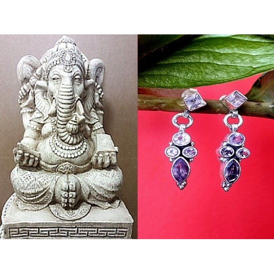 Indian silver jewellery - Earrings Amethyst Indian,Indian Earrings