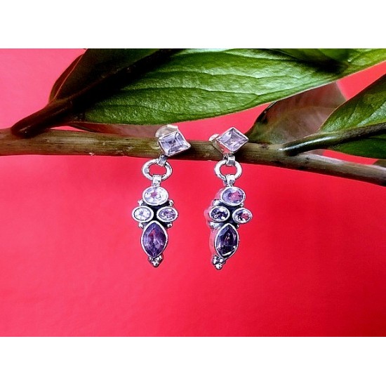 Indian silver jewellery - Earrings Amethyst Indian,Indian Earrings