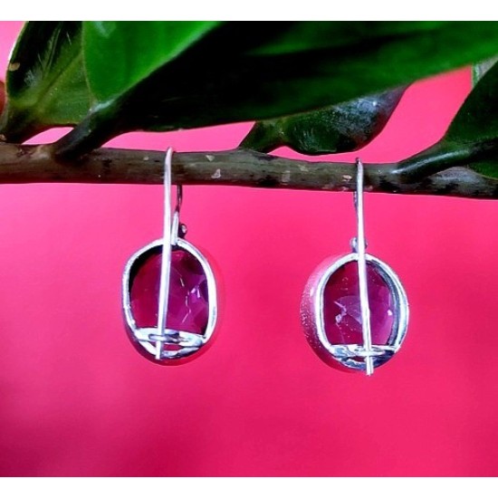 Indian silver jewellery - Earrings Amethyst Indian (BO-AM-07-1) Indian silver jewellery - Earrings Amethyst Indian,Indian Earrings