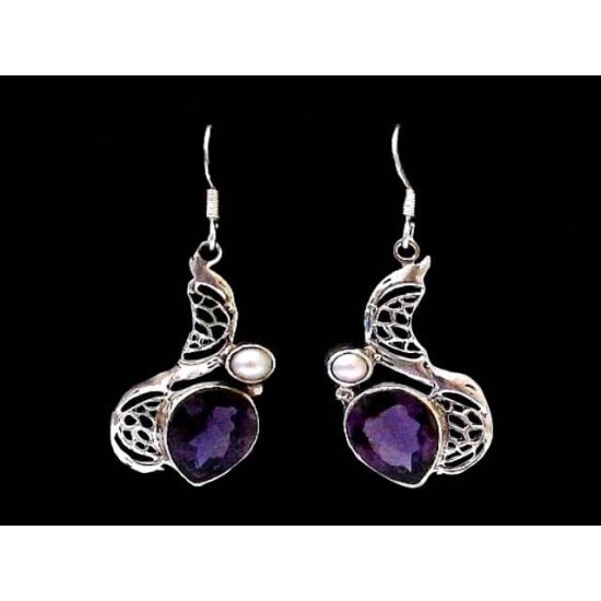 Indian silver jewellery - Earrings Amethyst Indian,Indian Earrings