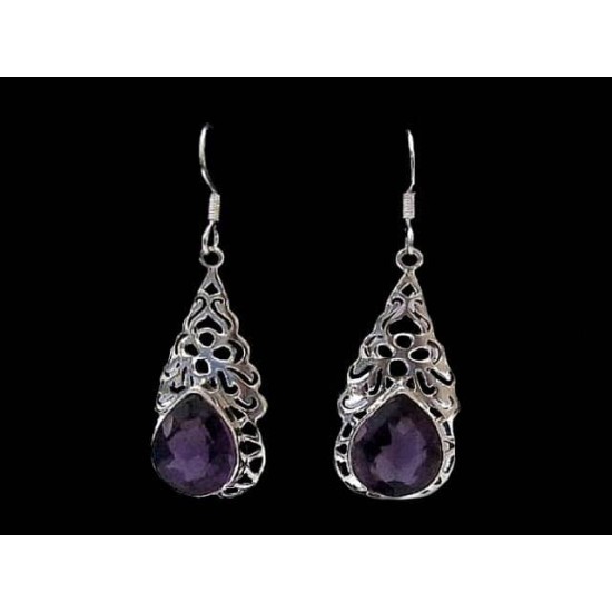 Indian silver jewellery - Earrings Amethyst Indian,Indian Earrings