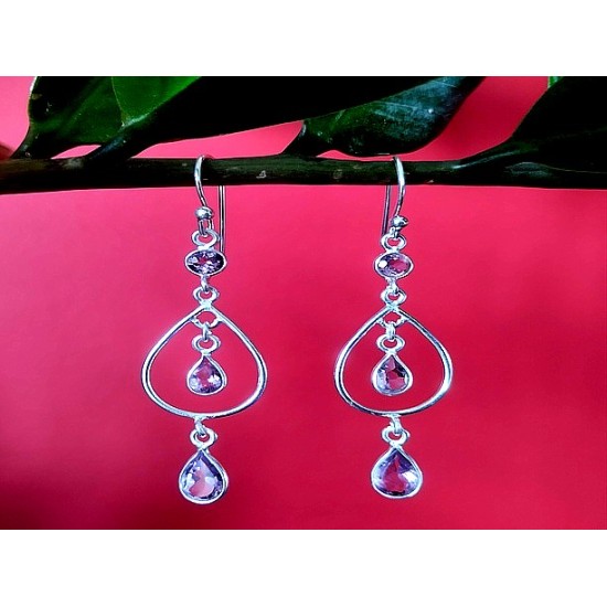 Indian silver jewellery - Earrings Amethyst Indian,Indian Earrings