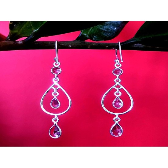 Indian silver jewellery - Earrings Amethyst Indian,Indian Earrings