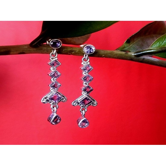 Indian silver jewellery - Earrings Amethyst Indian,Indian Earrings