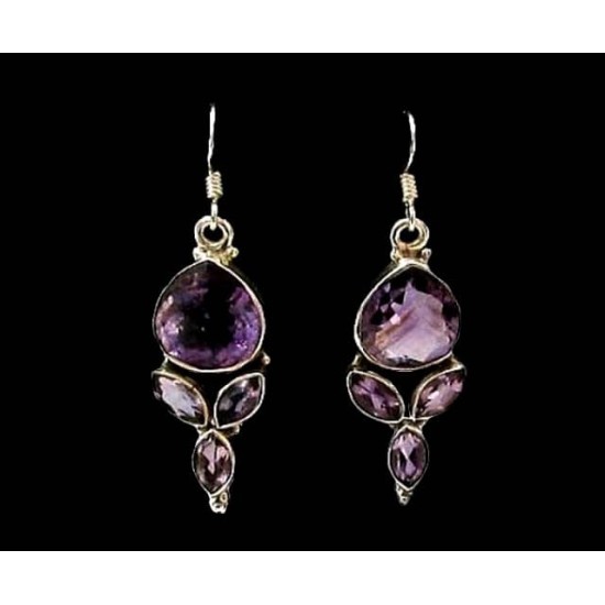 Indian silver jewellery - Earrings Amethyst Indian,Indian Earrings