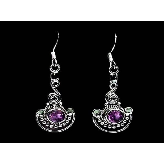 Indian silver jewellery - Earrings Amethyst Indian,Indian Earrings