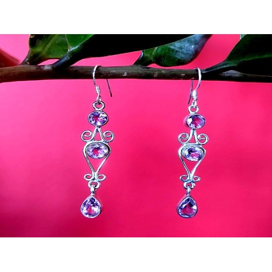 Indian silver jewellery - Earrings Amethyst Indian,Indian Earrings