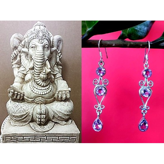 Indian silver jewellery - Earrings Amethyst Indian,Indian Earrings