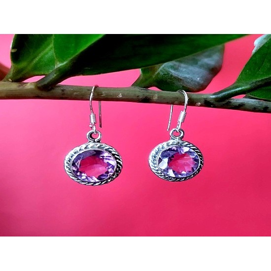 Indian silver jewellery - Earrings Amethyst Indian,Indian Earrings