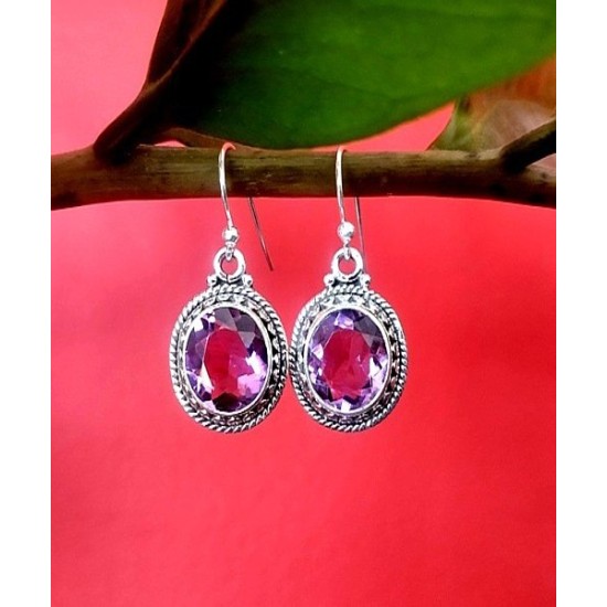 Indian Jewelry - Amethyst Silver Indian Earrings