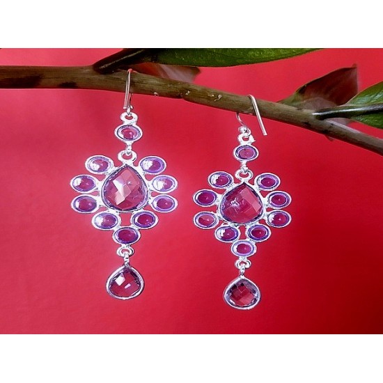 Indian silver jewellery - Earrings Amethyst Indian,Indian Earrings