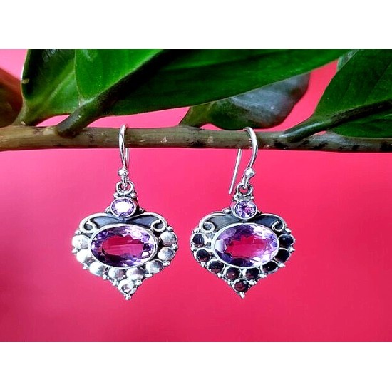 Indian silver jewellery - Earrings Amethyst Indian,Indian Earrings