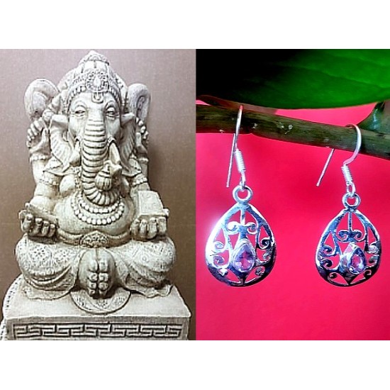 Indian silver jewellery - Earrings Amethyst Indian,Indian Earrings