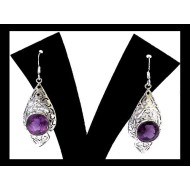 Indian silver jewellery - Earrings Amethyst Indian