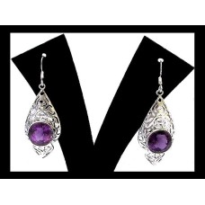 Bijoux indiens argent - Boucles d'Oreilles indiennes Améthyste Bijoux indiens argent - Boucles d'Oreilles indiennes Améthyste