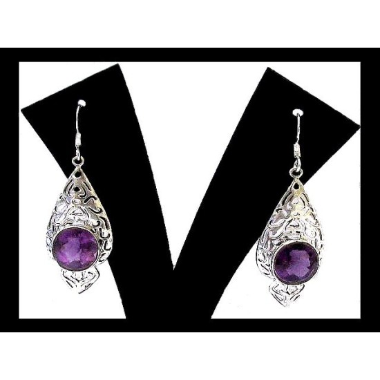 Indian silver jewellery - Earrings Amethyst Indian,Indian Earrings