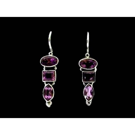 Indian silver jewellery - Earrings Amethyst Indian,Indian Earrings