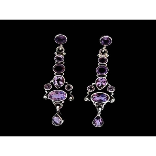 Indian silver jewellery - Earrings Amethyst Indian,Indian Earrings