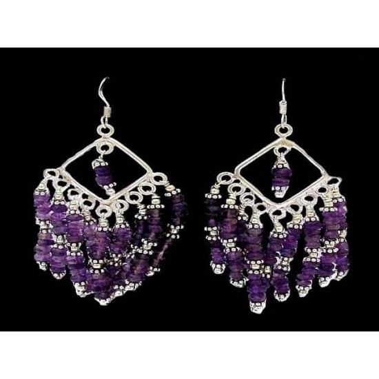 Bijoux indiens argent - Boucles d Oreilles indiennes Améthyste,Boucles d Oreilles indiennes