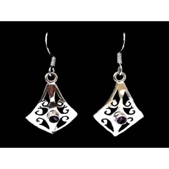 Bijoux indiens argent - Boucles d Oreilles indiennes Améthyste,Boucles d Oreilles indiennes