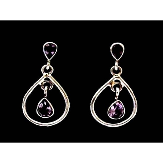 Indian silver jewellery - Earrings Amethyst Indian,Indian Earrings