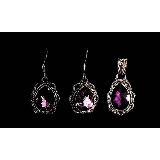 Indian silver jewellery - Indian Amethyst Pendant set,Indian Pendant sets