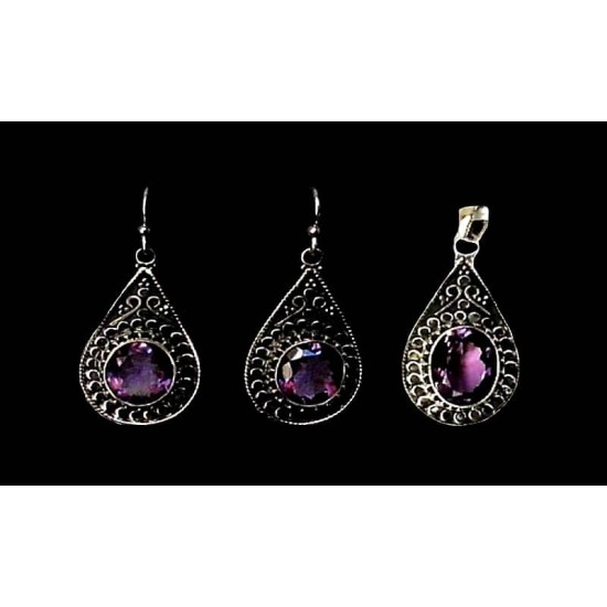 Indian jewelry - Indian pendant set amethyst 