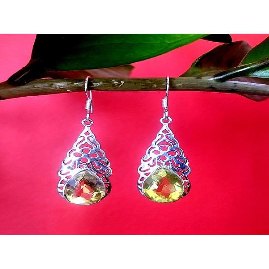 Boucles d oreilles indiennes Citrine - Bijoux indiens,Boucles d Oreilles indiennes