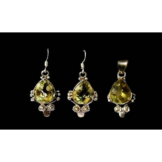 Indian silver jewellery - Indian Citrine Pendant set,Indian Pendants Sets